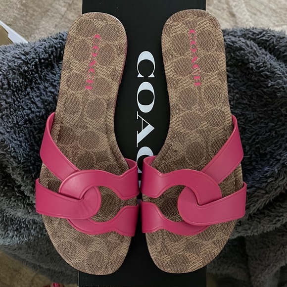 Coach Shoes Coach Size 75b Essie Leather Sandal Bold Pink Worn 2x